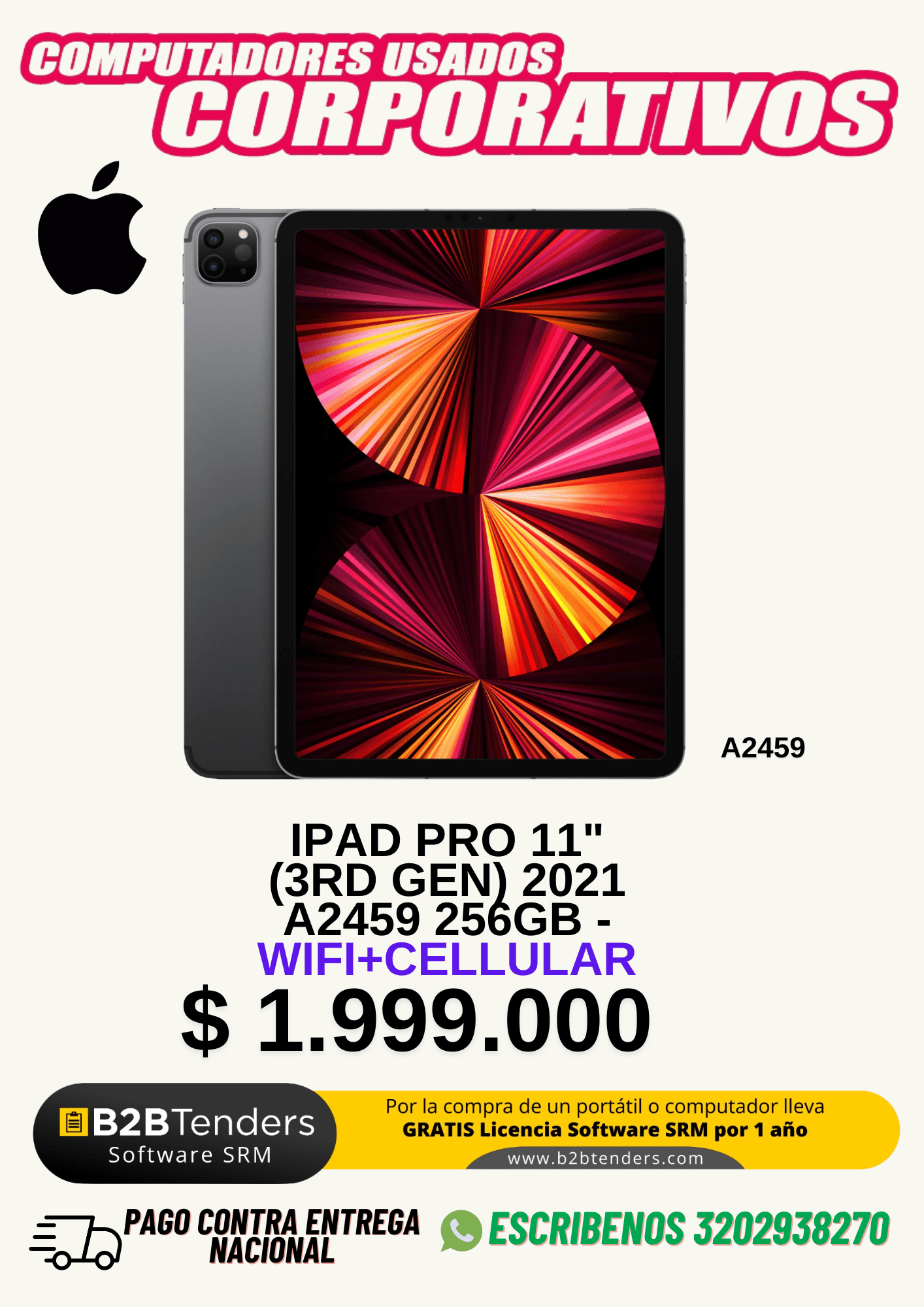 iPad Pro 11” 2021 3rd Gen | 256GB – WiFi + Cellular | Apple A2459 | Tablet Profesional Premium